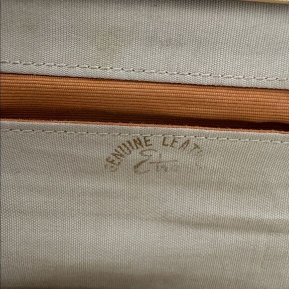 VINTAGE ETRA Elegant Gray Genuine Leather Handbag Clutch Gold/Silver Hardware - Picture 9 of 13